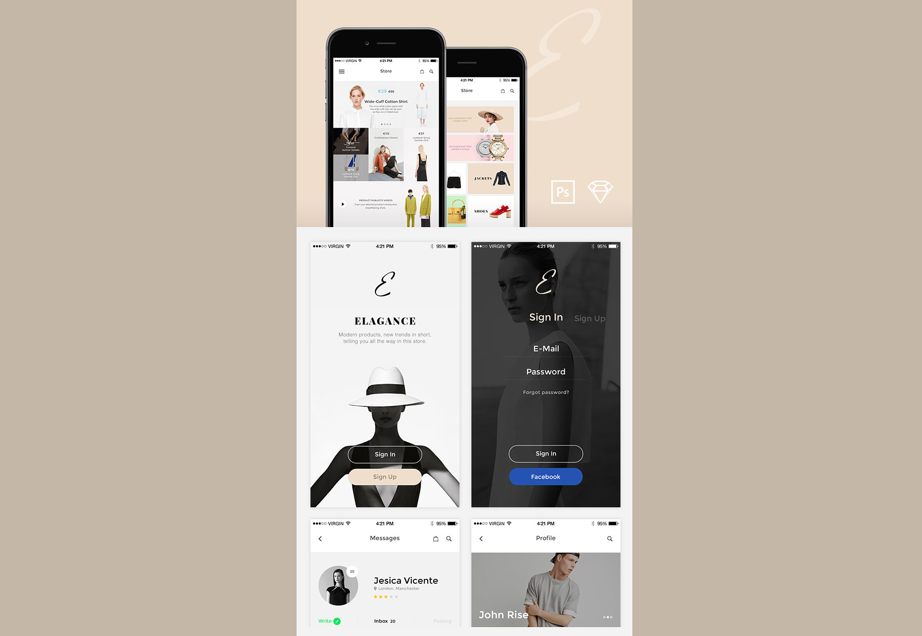 50 incredible freebies for web designers, September 2015 Elegance: Soft Fashion Schemed iOS UI Kit