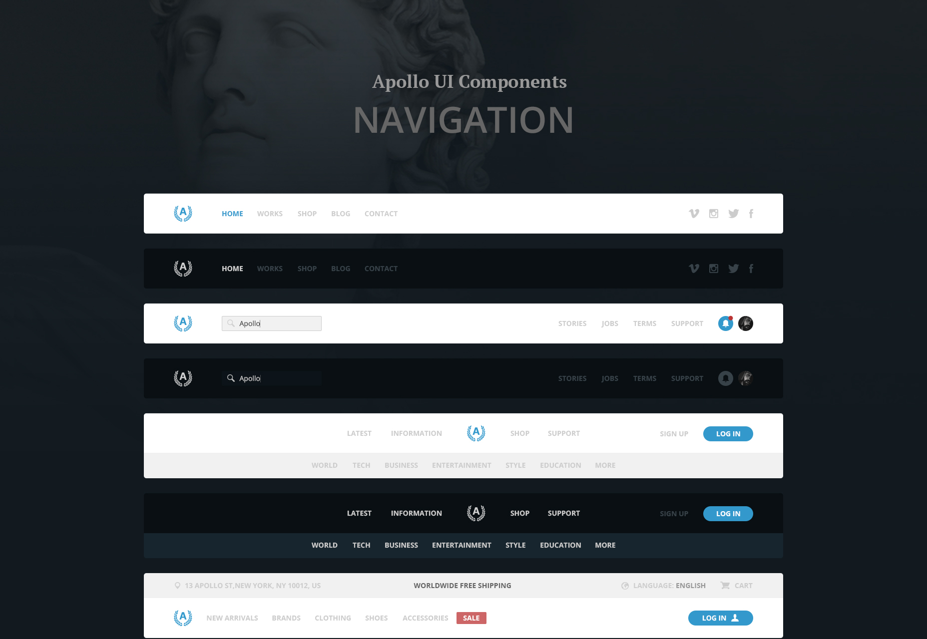 50 incredible freebies for web designers, September 2015 Apollo: PSD & Sketch UI Navigation Bar Kit