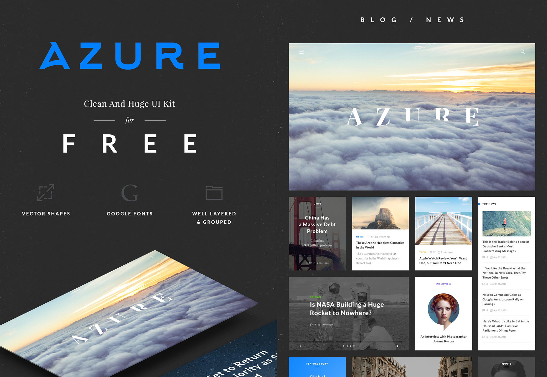 50 incredible freebies for web designers, July 2015 Azure: Free Clean and Stylish UI Kit