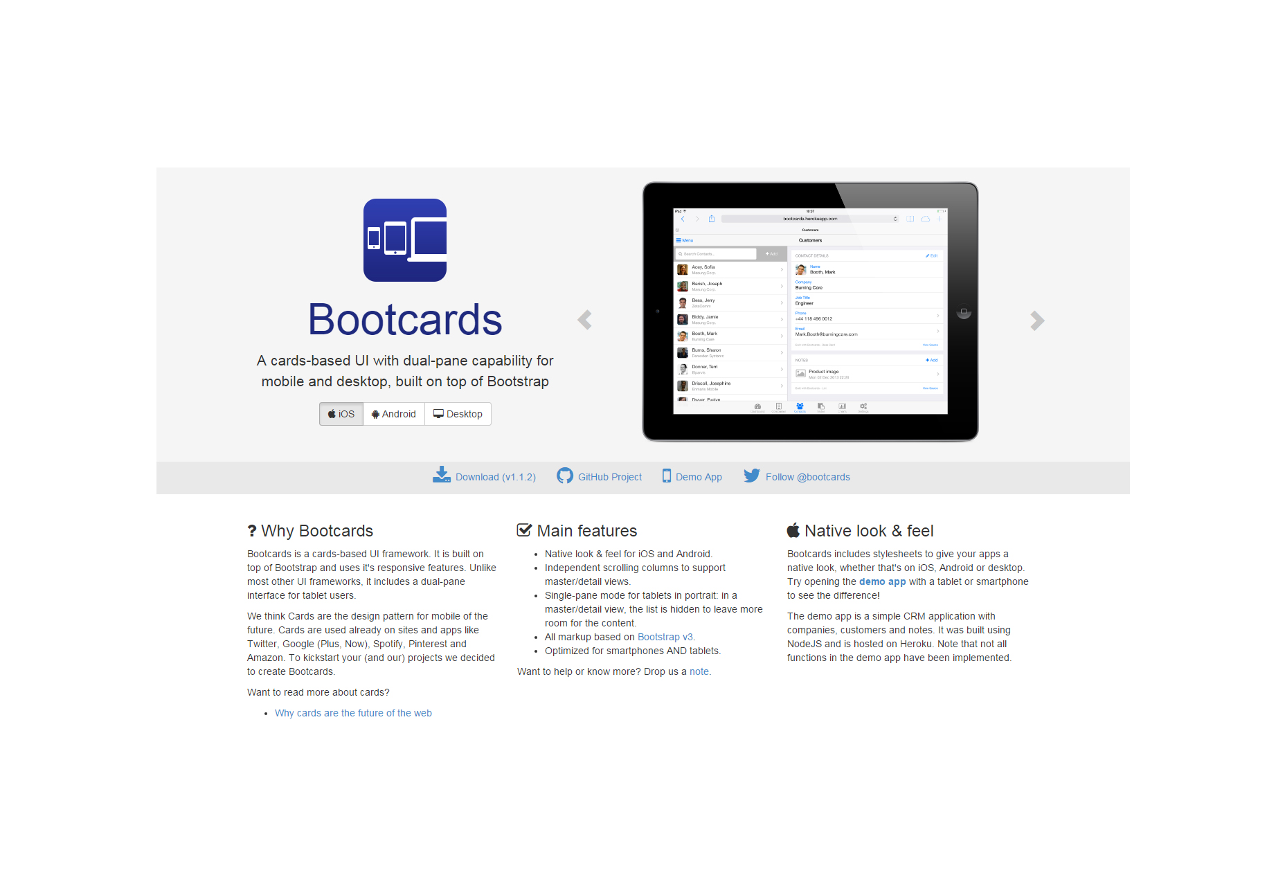 50+ incredible freebies for web designers, June 2015 Bootcards: Bootstrap-Built Cards-based User Interface