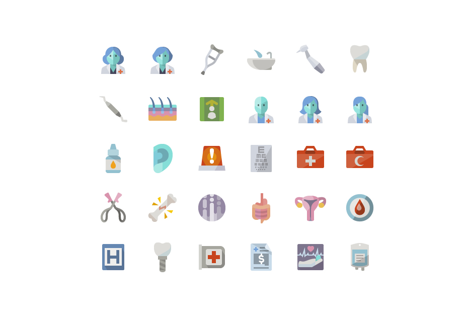 50+ incredible freebies for web designers, March 2015 Flat Medical Icon Set