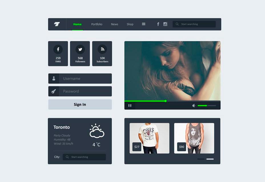 50+ incredible freebies for web designers, March 2015 Dark Flat UI Kit