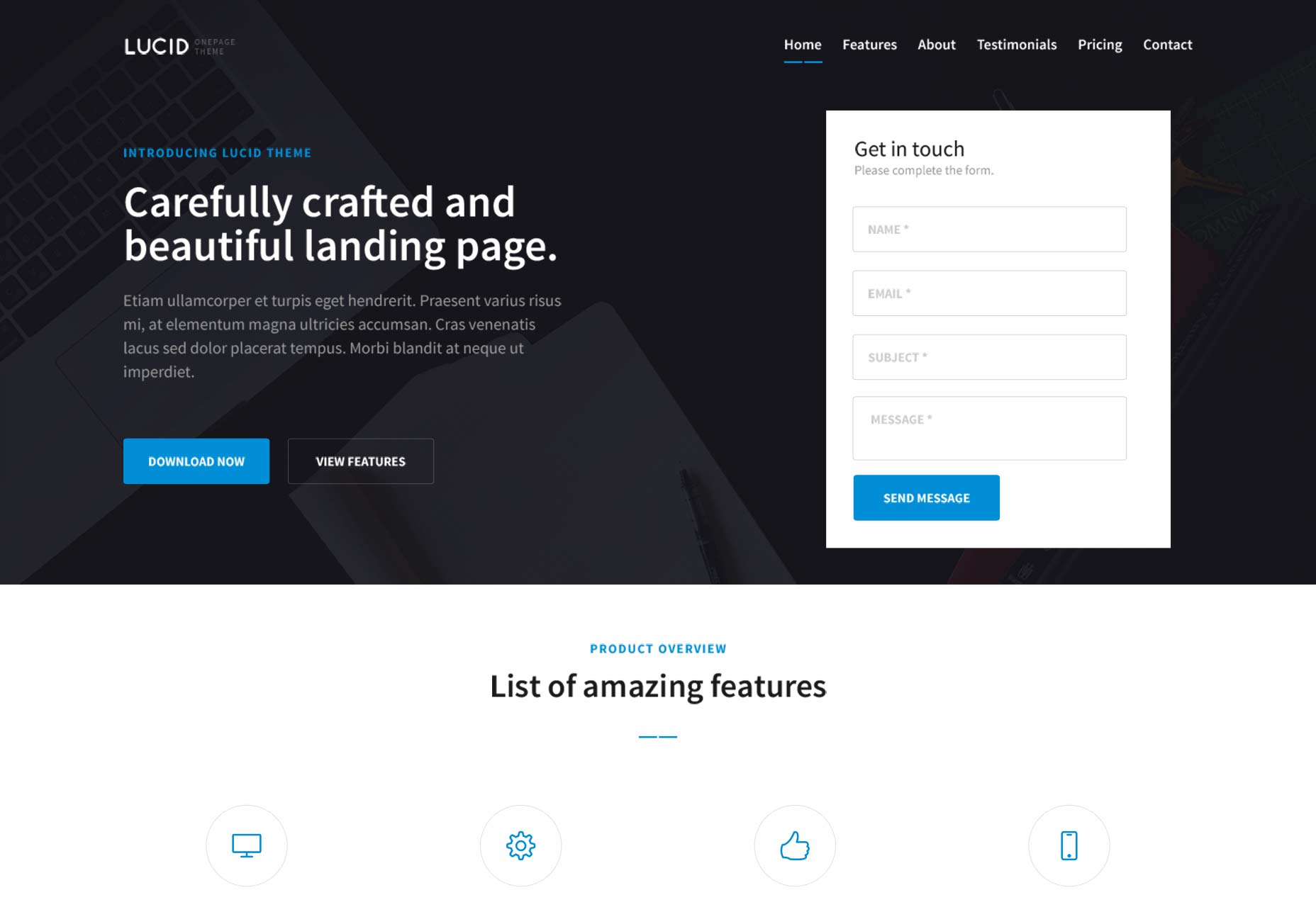 Free download: Lucid one page PSD template preview2
