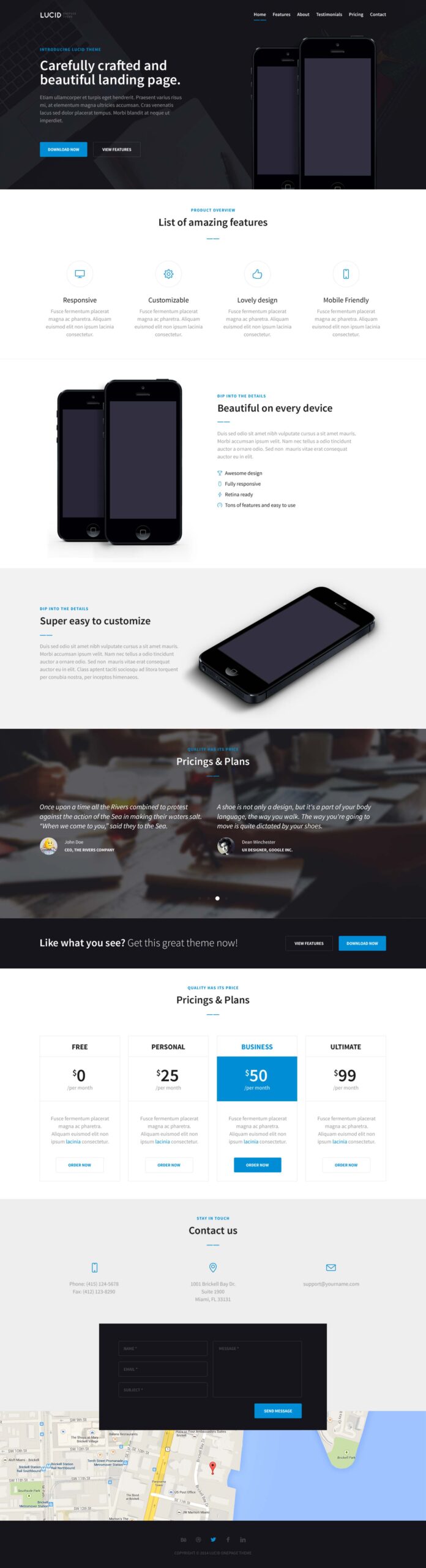Free download: Lucid one page PSD template preview