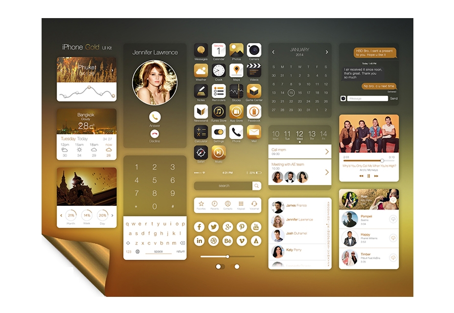 50 incredible freebies for web designers, February 2015 IPhone Gold UI Kit