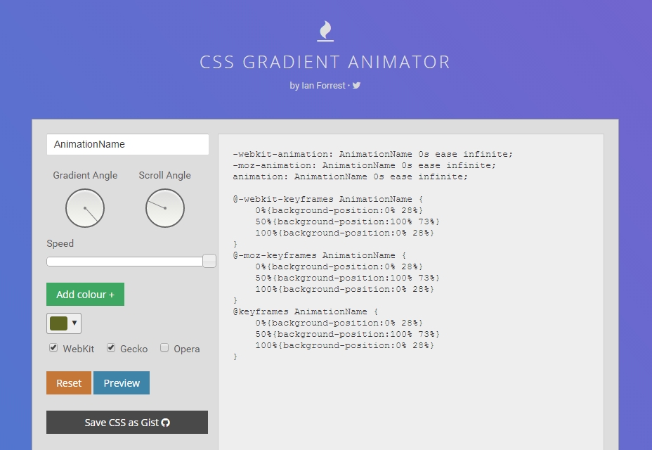 50 incredible freebies for web designers, February 2015 CSS Gradient Animator