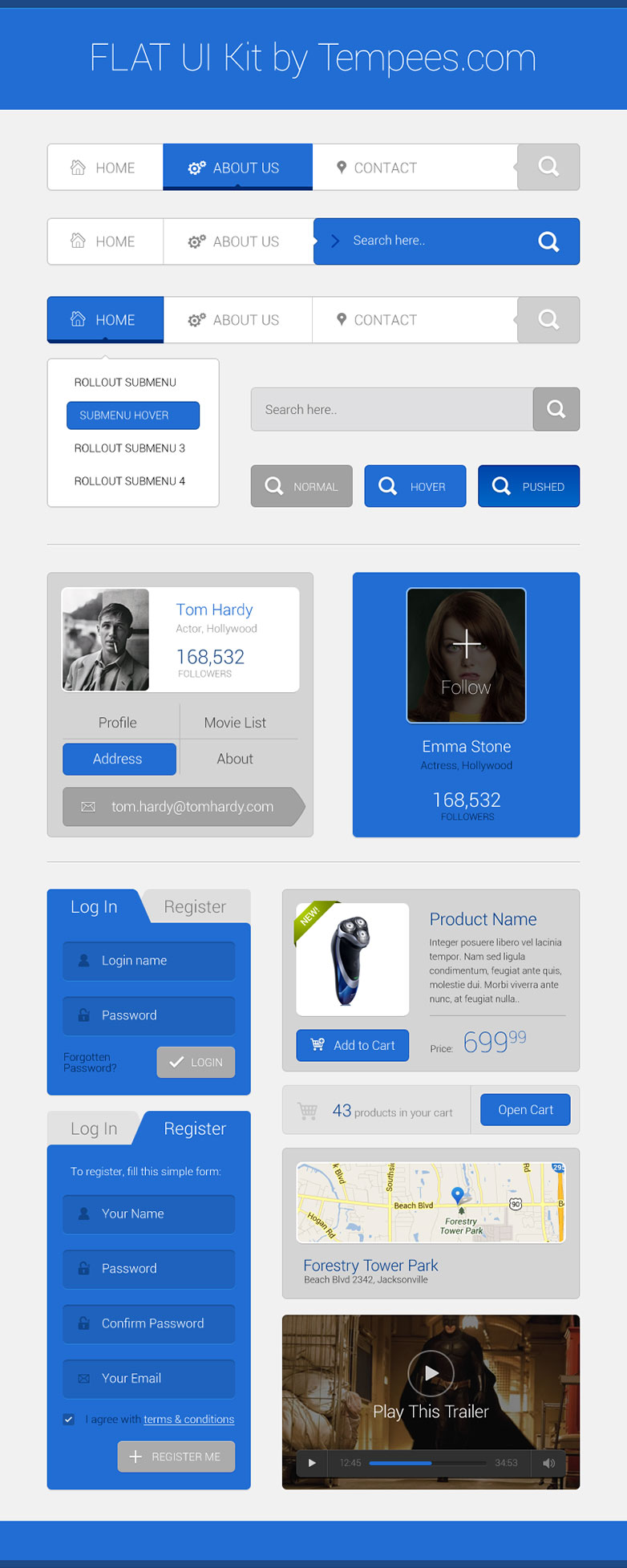 Free download: Flat / Skeuomorphic UI kit preview_flat