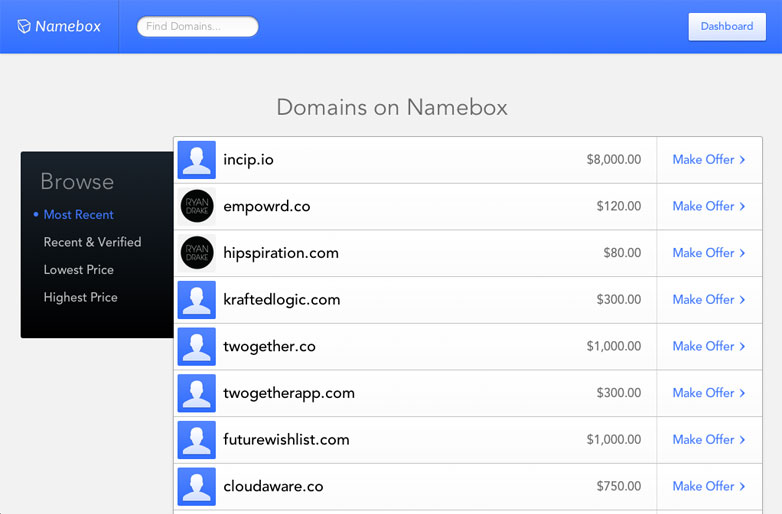 Sell your domains with Namebox Namebox