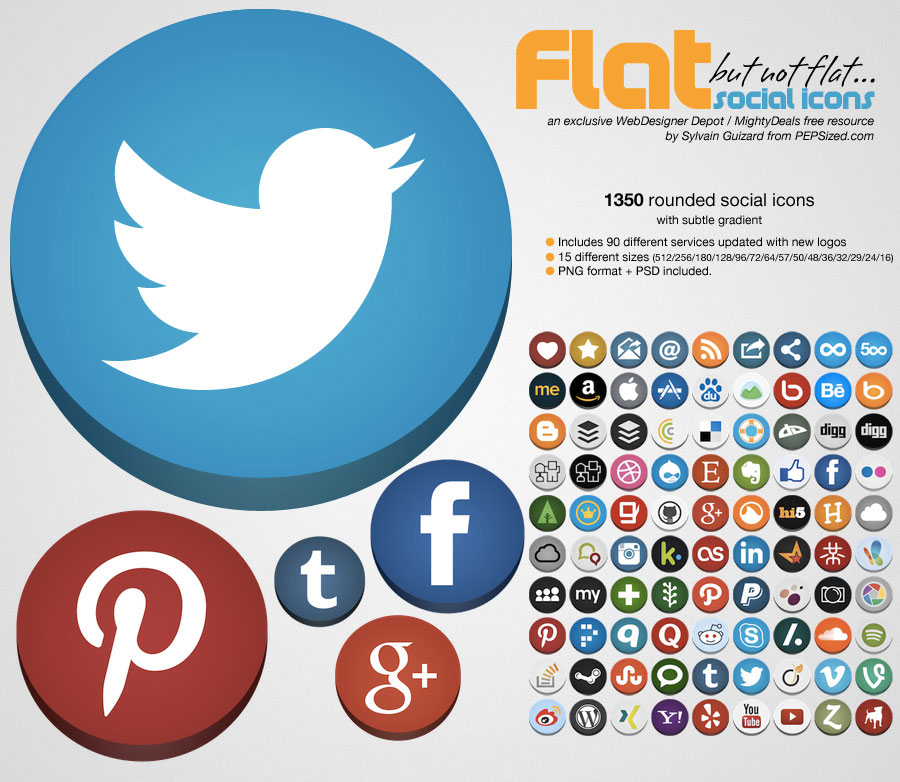 Free download: Flat but not flat rounded social icons flat_not_flat