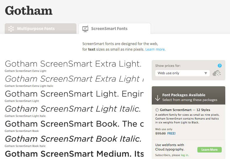 New webfont options from Cloud.typography screensmart