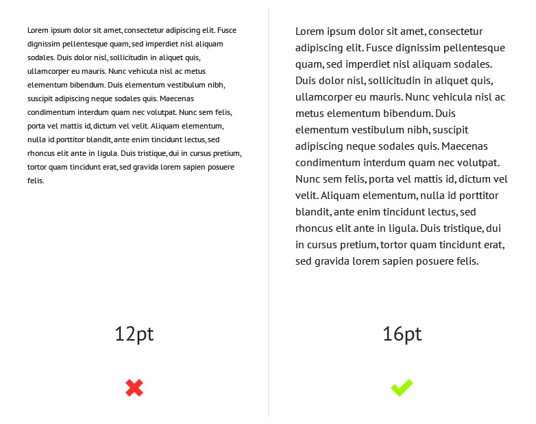 Do's and don'ts of typography text size
