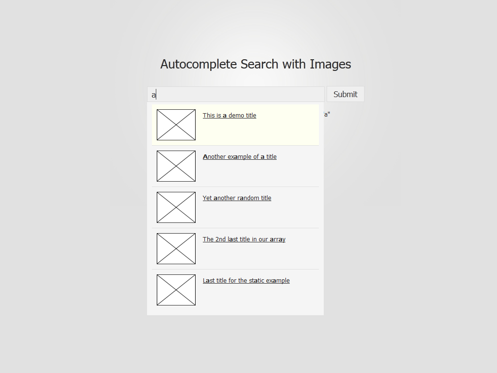 FoxyComplete — advanced autocomplete search with images Basic Demo of the Foxycomplete Search with Images