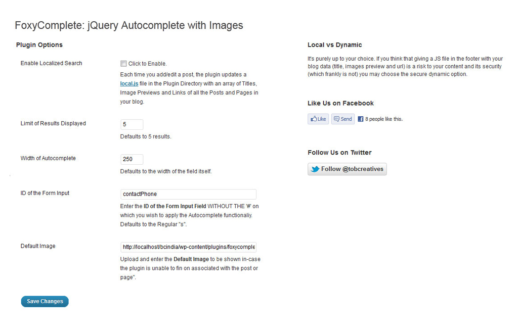 FoxyComplete — advanced autocomplete search with images Foxycomplete Search with Images as a WordPress Plugin - Preview of WordPress settings page.