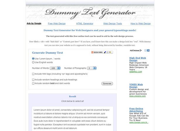 Free online Lorem Ipsum dummy text generator with great features.