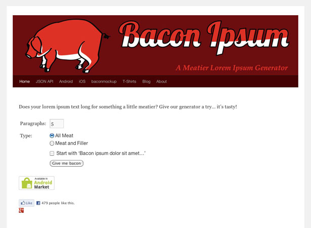 A Meatier Lorem Ipsum Generator baconipsum