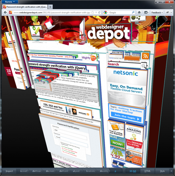 The Firefox 3D inspector analylzing Web Designer Depot The Firefox 3D inspector analylzing Web Designer Depot