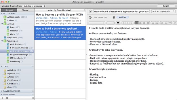 How to become a prolific blogger Evernote screenshot
