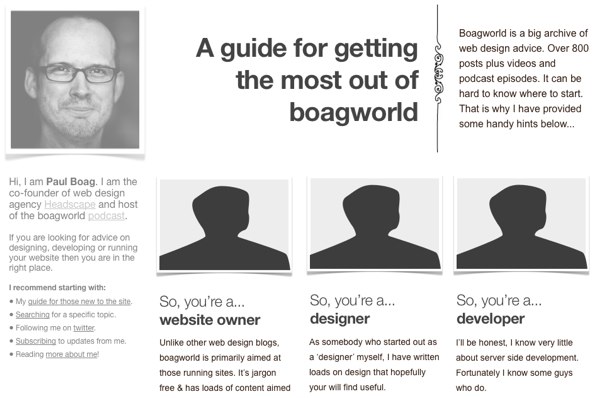 Why you have a broken blog and how to fix it Wireframe of the upcoming boagworld new user guide