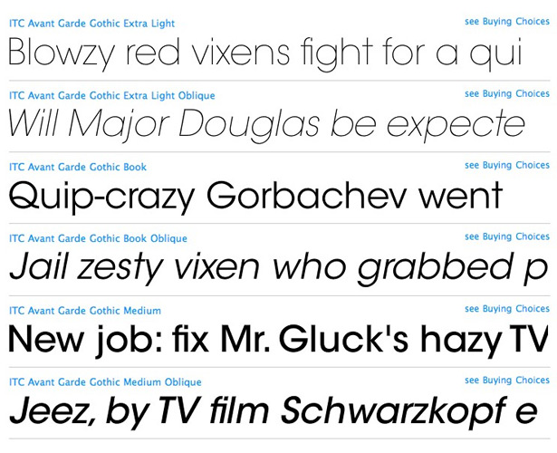 The most popular fonts used by designers avantgarde