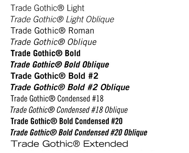 The most popular fonts used by designers tradegothic