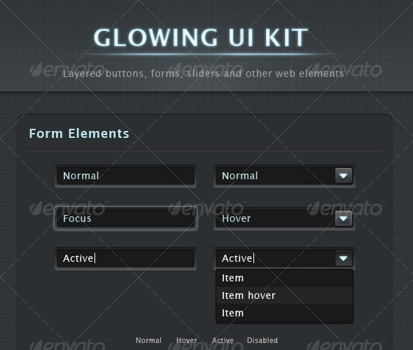50+ PSD UI Web design elements glowinguikit
