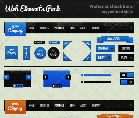 50+ PSD UI Web design elements webelementspack