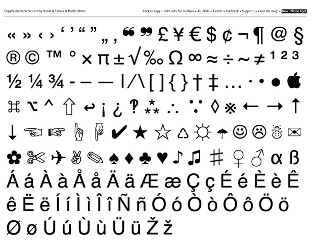 What's new for web designers - Apr 2011 copypastecharacter