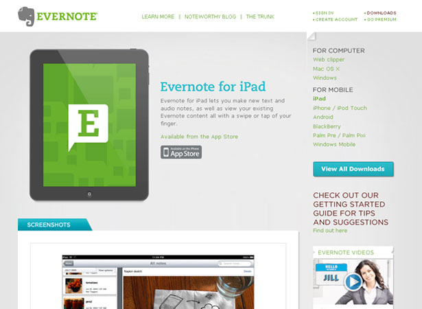 A Collection of Attractive Websites for iPad Applications evernote 5