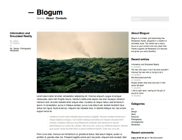 50+ New WordPress Themes: March 2011 blogum