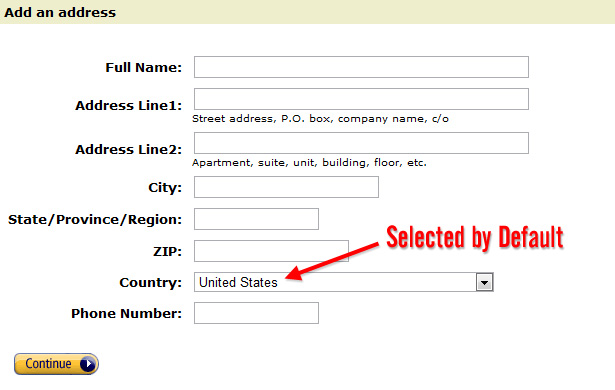The 80/20 Rule Applied to Web Design Amazon's default country option