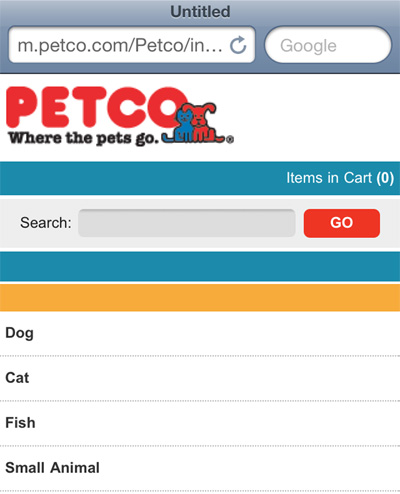 The 80/20 Rule Applied to Web Design Petco mobile
