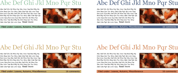Applying Color Schemes Requires Seeing Them Anew examples of white overpowering colored text and backgrounds