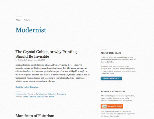 45+ New WordPress Themes: October 2010 modernist