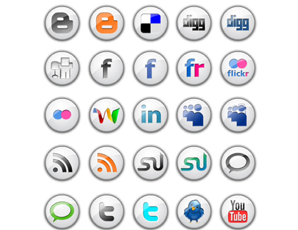 Ultimate Collection of Social Media Icons whitebutton