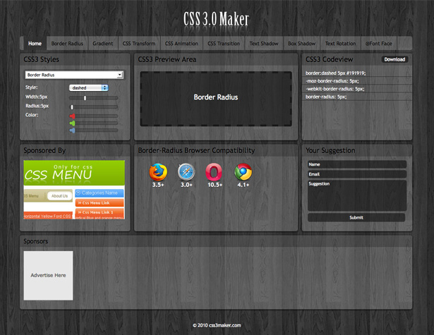 20+ New Apps and Websites for Designers <br/> Sep. 2010 css3maker