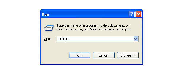 Type Notepad in the Run Box Type Notepad in the Run Box