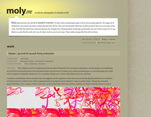 A Showcase of Single Page Websites moly