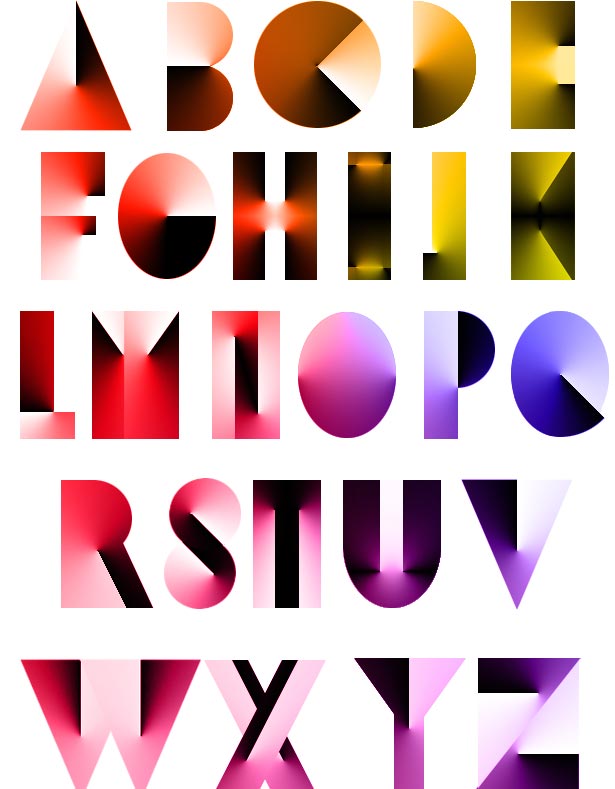 Exploring Photoshop’s Angle Gradient Tool the alphabet created with shapes and angle gradients