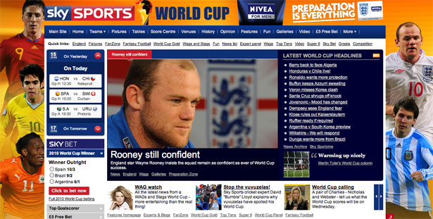The Best Website Designs of the 2010 World Cup Sky Sports World Cup 2010