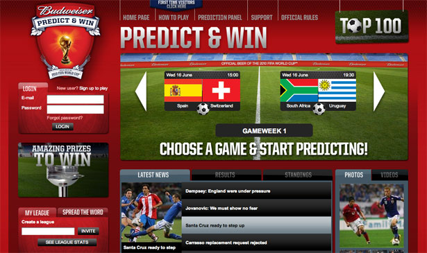 The Best Website Designs of the 2010 World Cup Budweiser Predict And Win