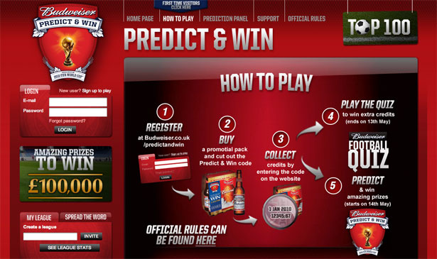 The Best Website Designs of the 2010 World Cup Budweiser Predict And Win