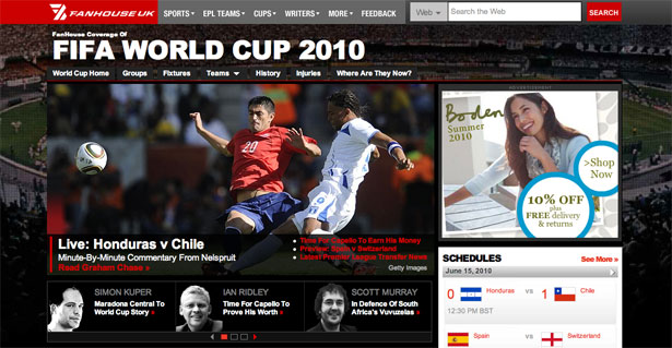 The Best Website Designs of the 2010 World Cup Football Fanhouse