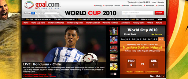The Best Website Designs of the 2010 World Cup Goal