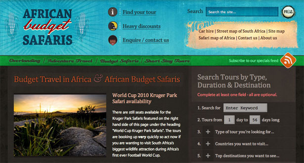 The Best Website Designs of the 2010 World Cup African Budget Safaris