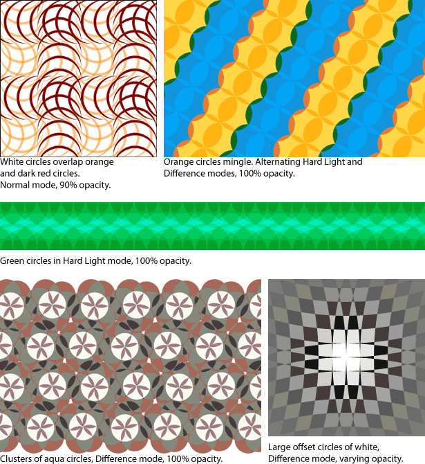Opacity + Photoshop Blend Modes = Pattern Magic various colorful pattern examples