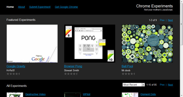 Browser Testing: A Family Tree The Chrome Experiments website.