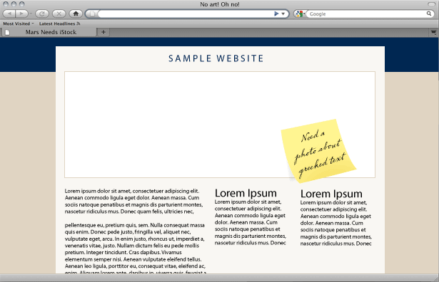 Avoid “Perfect Photo” Syndrome a web page with a gaping hole to be filled by… what?