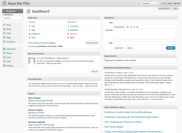 Designing for Over Twenty Million Users: WordPress 3.0 WordPress Header Mockup