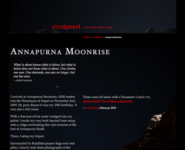 Showcase of Blogs with Unique Post Designs craigmodannapurnamoonrise