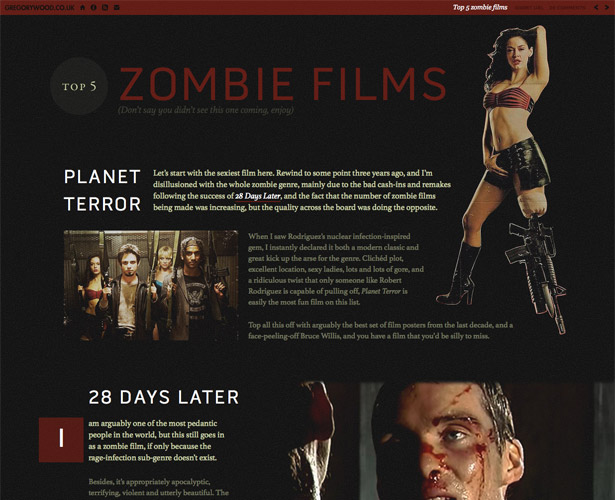 Showcase of Blogs with Unique Post Designs gregorywoodzombiefilms